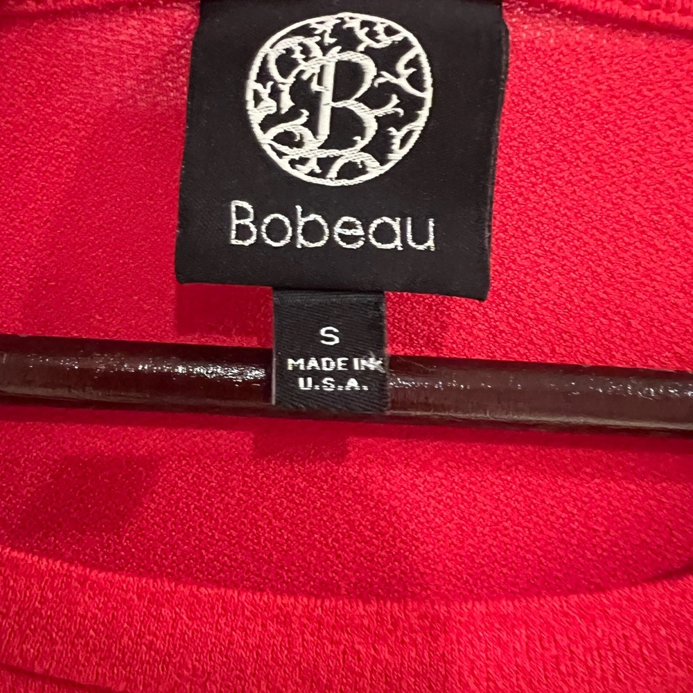 Bobeau Red Ruched Puff Sleeve Crew Neck Stretch Knit Tee Blouse Top Women Size S - Picture 5 of 5